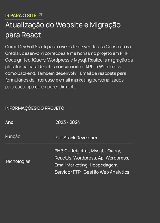 Atualização do Website e Migração para React
