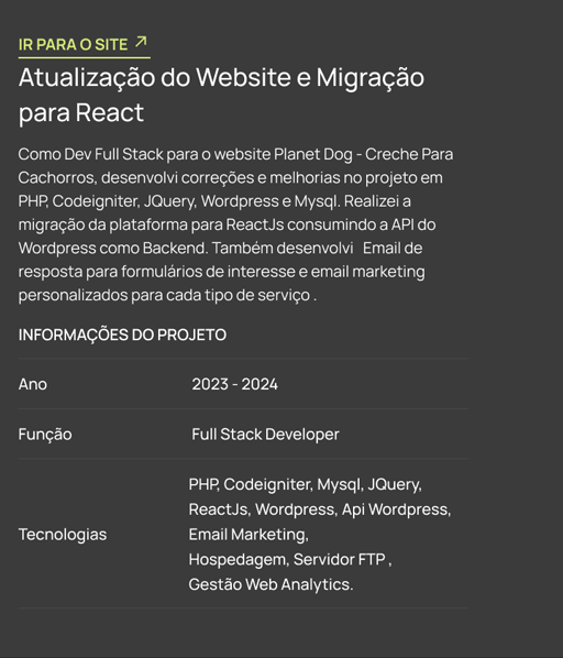 Atualização do Website e Migração Para React